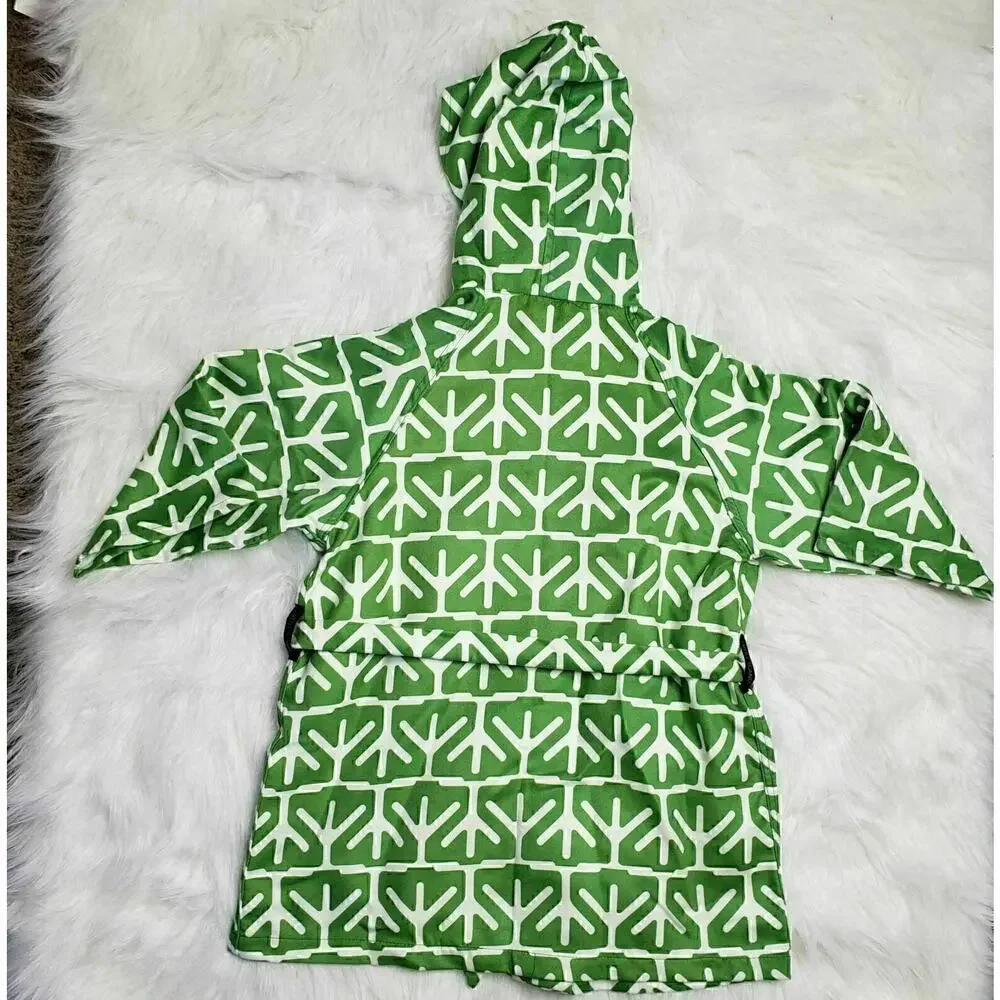 Little Scandi Kids Hooded Beach Robe Bathrobe Small Green White Wrap Style NWT